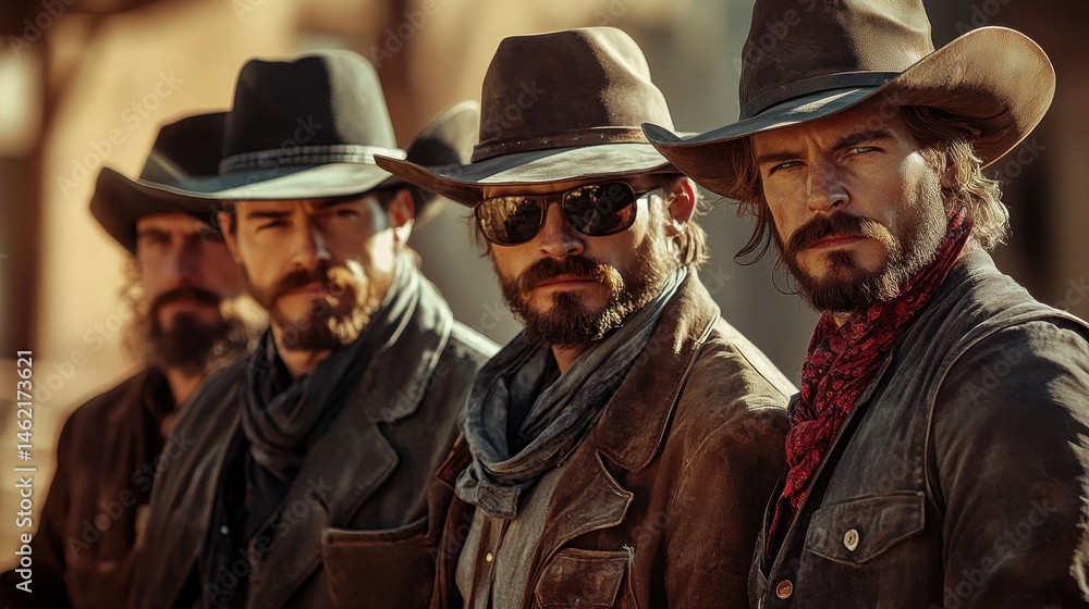 Fototapeta premium Cowboys, western, men, group, outdoors