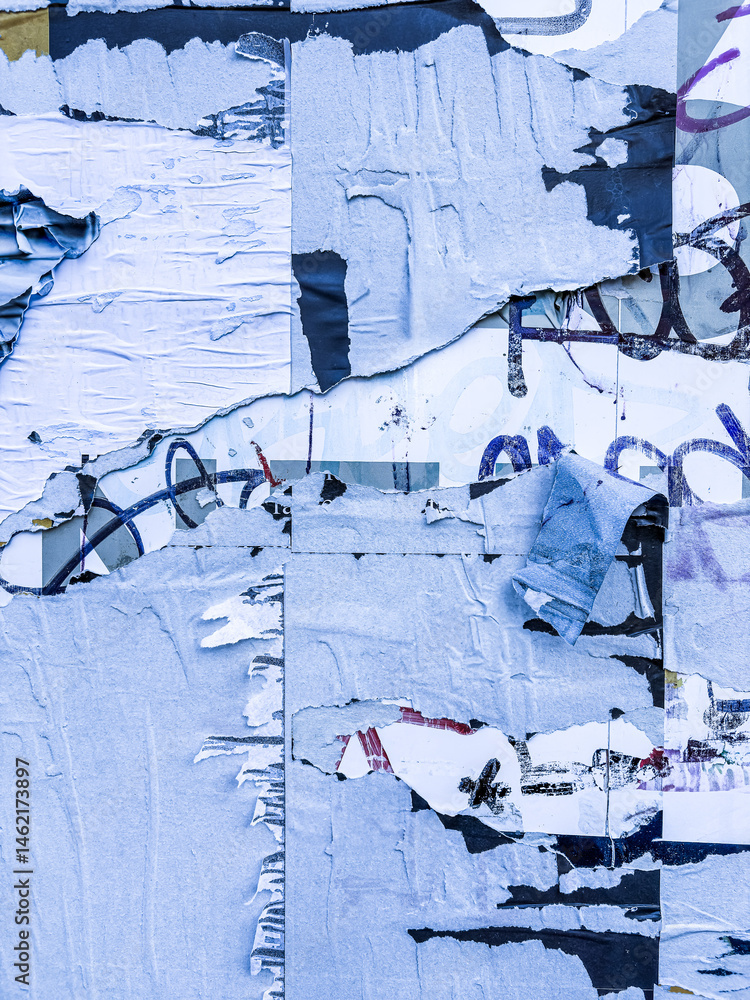 Old grunge ripped, torn vintage posters creased crumpled paper surface texture background