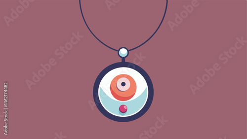 Necklace with Sensors A stylish pendant necklace equipped with sensors. The pendant features a small screen that displays hormonal balance status. Decorative elements symbolize