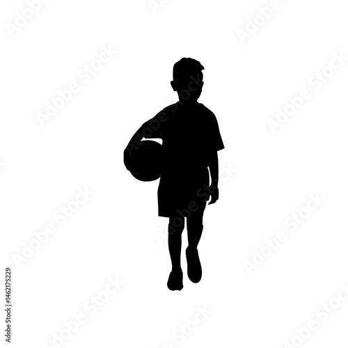 A small child soccer player stands in various poses.