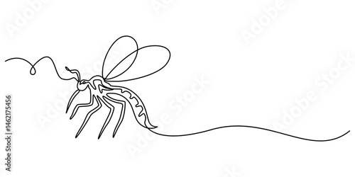 mosquito line art drawing vector, continuous line mosquito.mosquito drawn in one line.single line vector illustration,  Line art Mosquito isolated on transparent background. Hand drawn vector art.