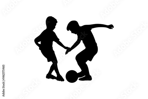 Two kids playing football vector.