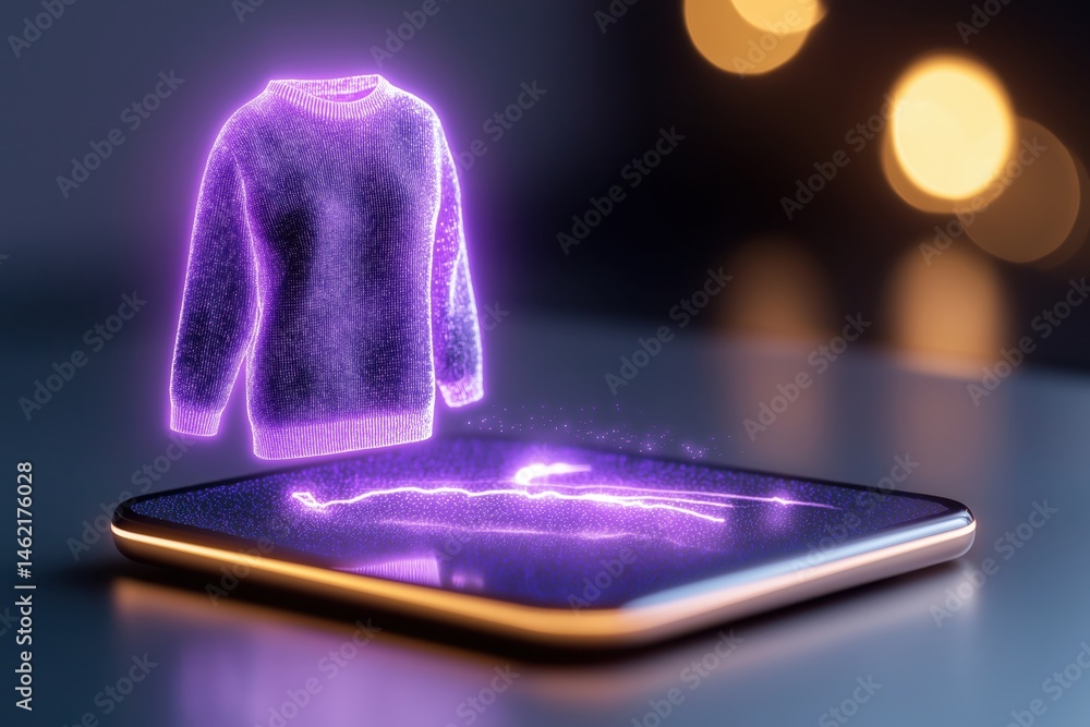 Futuristic e-commerce platform features hyper-personalized product recommendations with AI and voice command