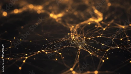 Golden network connections glowing in dark background for technology concept