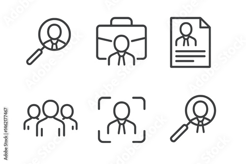 Vector illustration icons representing job search activities and professional networking in a modern style