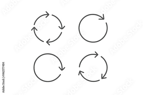 Simple vector illustration of four circular arrows representing rotation and recycling concepts in minimalistic design