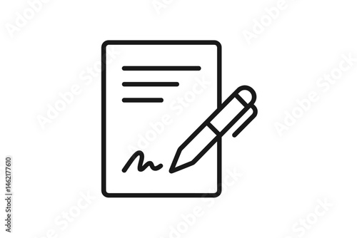 Vector illustration of a document with a pen showing the act of signing an agreement in a minimalist style
