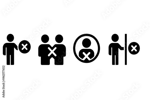Digital vector icons representing various forms of rejection and exclusion in social contexts
