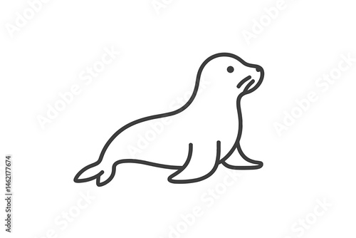 Vector illustration of a seal lounging by the water, showcasing its sleek body and playful expression in a minimalistic design style
