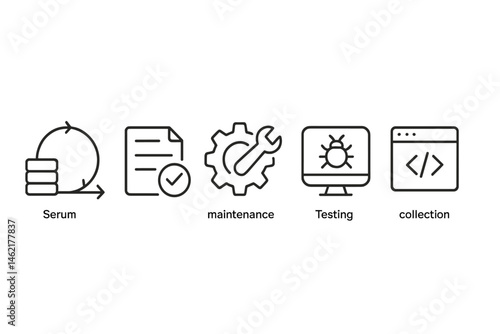 Vector illustration depicting steps in serum testing and maintenance process for laboratory collection and quality assurance