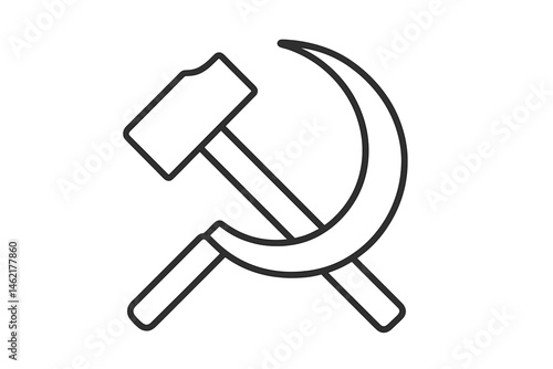 Vector illustration icon depicting a hammer and sickle symbol, representing labor and agrarian principles in a historical context