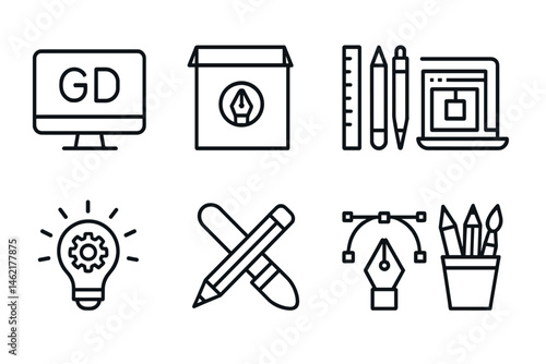Vector illustration of graphic design tools for creative professionals engaged in artistic activities
