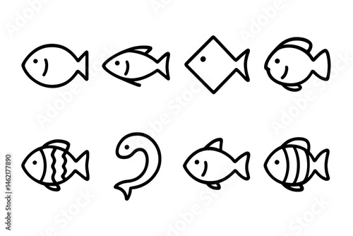 Various fish vector illustrations featuring different shapes and styles suitable for aquatic themes
