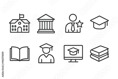 Collection of vector icons representing education and academic achievements
