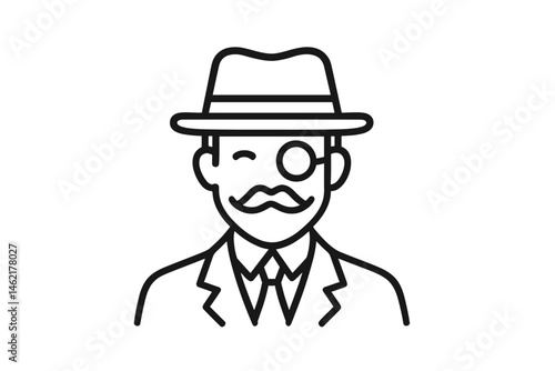 Vector illustration of a gentleman wearing a hat and monocle in a classic style, conveying sophistication and charm