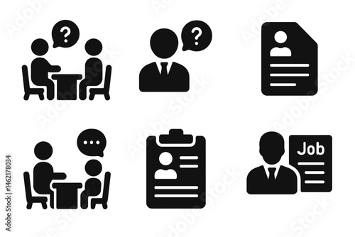 Vector illustration of business meeting icons for interview preparation and recruitment activities