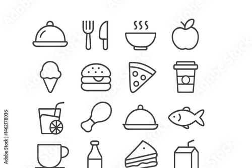 Food and Drink Vector Icons Featuring Various Culinary Delights in Minimalist Design
