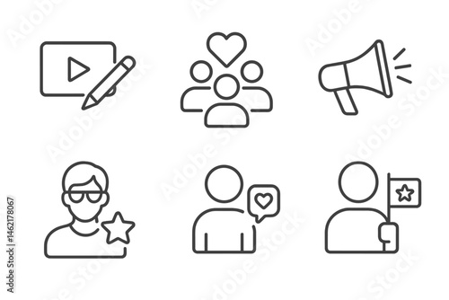 Vector illustration of social media interactions with followers, content creation, and promotional activities