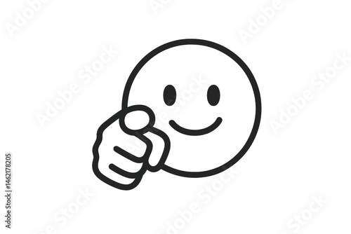 Vector illustration of a smiling face with a hand pointing, representing positivity and engagement in a digital context