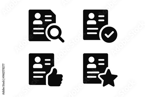 Vector illustration icons representing job application process with search, approval, and feedback elements in a modern design