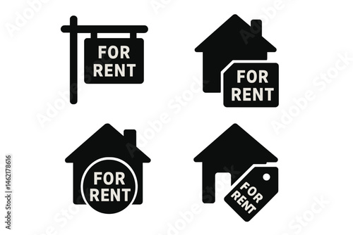 Visual representation of rental options featuring house icons and for rent signs in a minimalist vector style