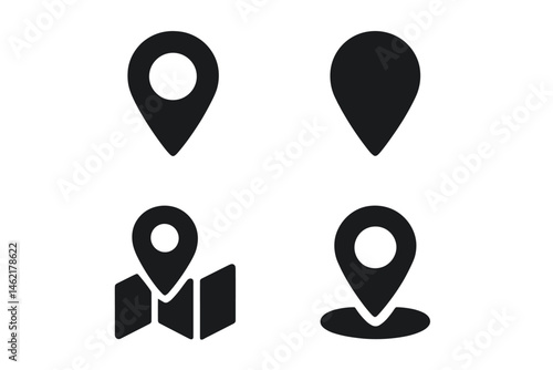 Vector illustration icons of location markers and map symbols representing navigation and geography