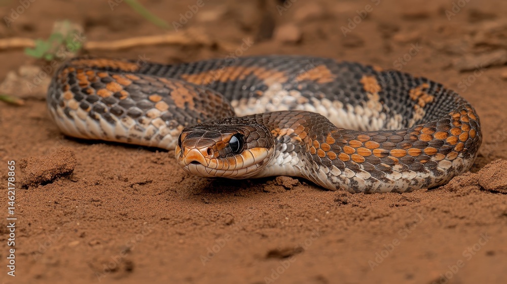 Obraz premium Close-Up of Colorful Snake on Soil Background in Natural Habitat