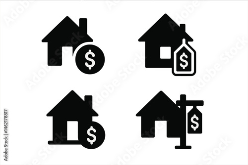Various vector icons representing real estate transactions and property listings suitable for use in marketing materials