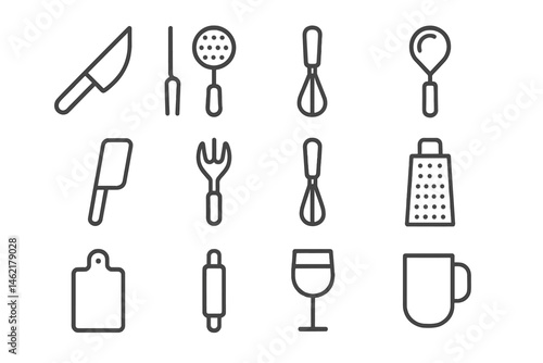 Kitchen utensil vector icons collection for culinary arts and cooking activities