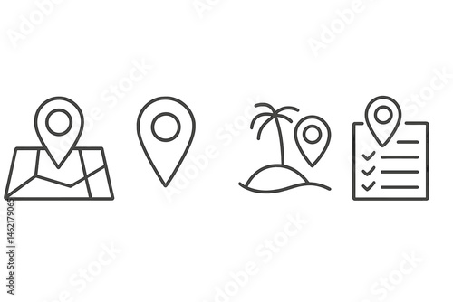 Vector illustration icons representing location markers, maps, and checklist activities in a modern style