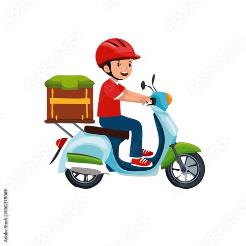 young man riding a scooter food courier delivery service vector icon graphic design