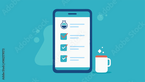 Healthy Lifestyle Checklist A digital notepad on a smartphone screen displaying a checklist of daily wellness tasks like drinking water and taking a walk embellished with checkmark