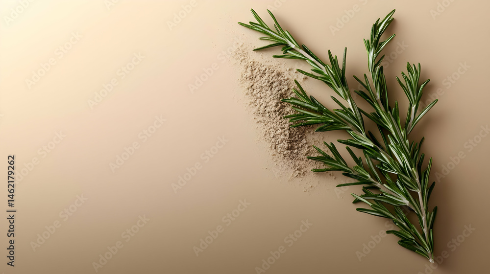 Rosemary Branch With Pepper On Beige Background Rosemary Branch With Pepper On Beige Background