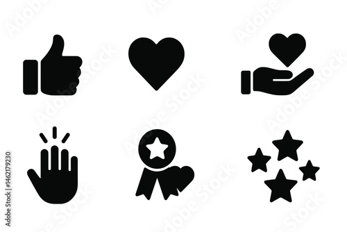 Vector illustration icons representing positive feedback symbols for digital communication and social media engagement