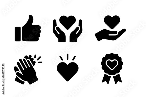 Vector illustration icons depicting love and appreciation symbols suitable for various digital and print media
