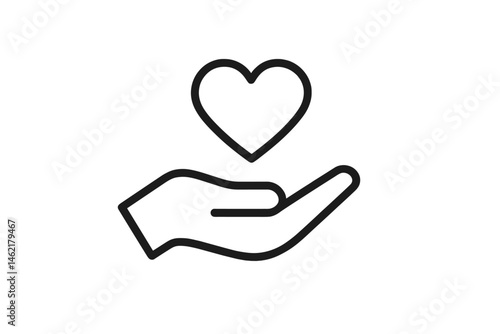 Heart symbol above a hand representing love, care, and compassion in vector illustration style for various applications
