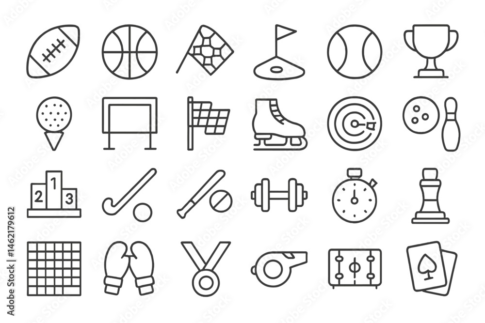 Naklejka premium Sport icons collection featuring various athletic activities and equipment suitable for graphic design projects