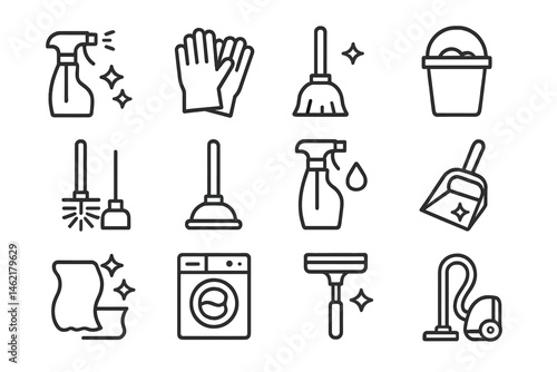 Vector illustration of cleaning tools and supplies highlighting household chores and organization