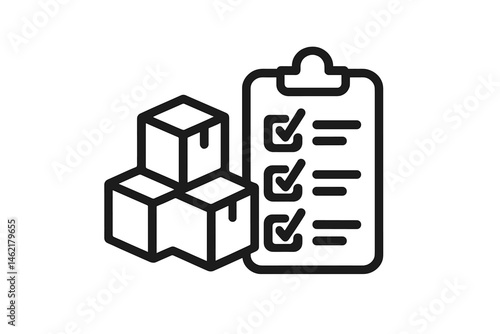 Vector illustration of packaged goods and a checklist for inventory management in a warehouse setting