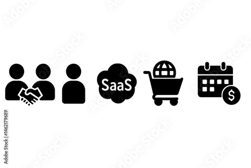 Vector illustration of business concepts featuring collaboration, SaaS, e-commerce, and calendar management