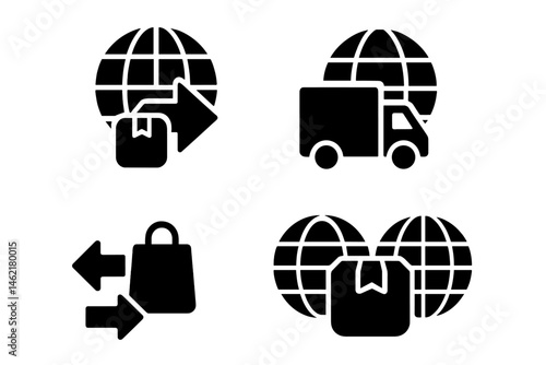 Vector illustration of global shipping and delivery icons showing various logistics activities