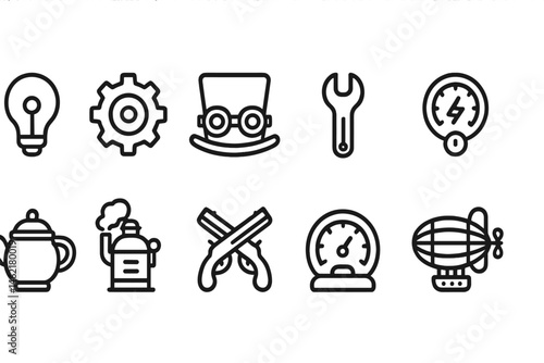 Creative vector illustration featuring steampunk elements including tools, gadgets, and iconic symbols