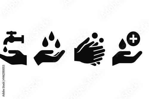 Handwashing steps illustrated in vector format for hygiene and health awareness