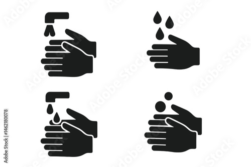 Hand washing symbols demonstrating proper hygiene practices to prevent illness in daily routines