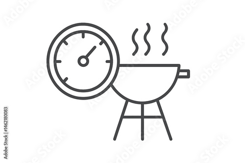 Vector illustration of a grill with a thermometer indicating cooking temperature and steam rising, perfect for outdoor cooking