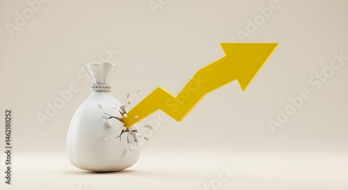 Obraz na płótnie A yellow arrow shatters a money bag, symbolizing growth and breaking financial barriers. w salonie
