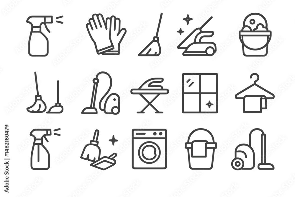 Obraz premium Vector illustration icon representing various cleaning tools and activities commonly used in household maintenance and chores