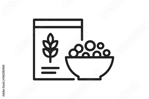 Healthy snack option featuring a bowl of granola with a packaging bag in a minimalistic vector illustration style