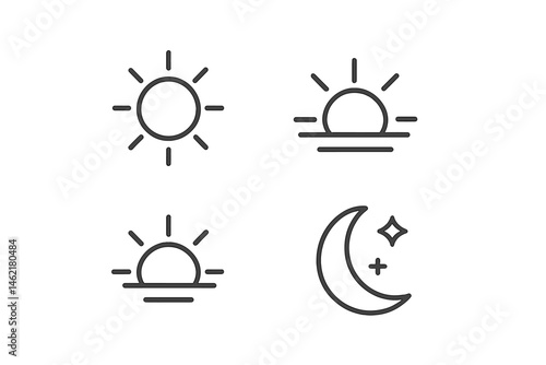 Vector illustration of sun and moon icons representing day and night cycles in simple line art style