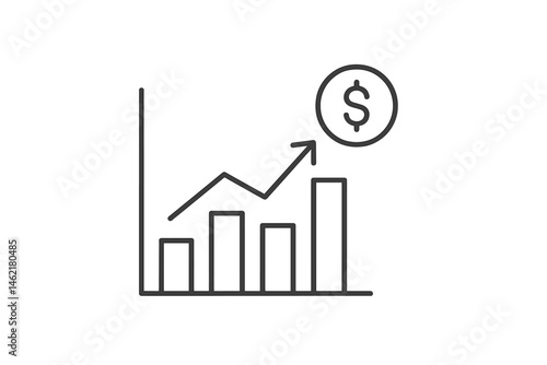 Money growth represented by ascending bars and dollar sign in a vector illustration icon depicting financial progress